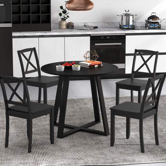36 Inch Mid-Century Round Dining Table with Pedestal Base for Dining Room-Black - Color: Black - Image 3