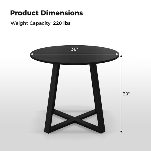 36 Inch Mid-Century Round Dining Table with Pedestal Base for Dining Room-Black - Color: Black - Image 5