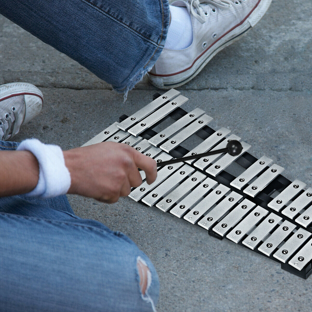 27 Note Glockenspiel Xylophone with 2 Rubber Mallets - Color: Black & White - Image 2