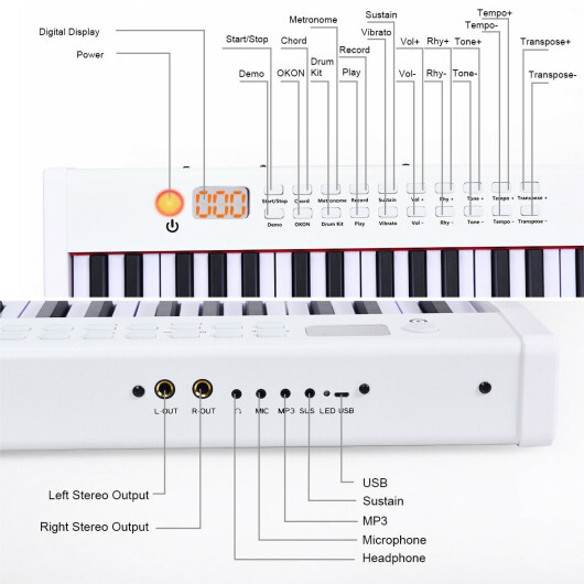 88-Key Portable Full-Size Semi-weighted Digital Piano Keyboard-White - Color: White - Image 3