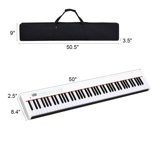 88-Key Portable Full-Size Semi-weighted Digital Piano Keyboard-White - Color: White - Image 4
