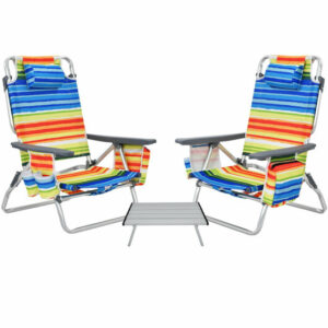 2 Packs 5-Position Outdoor Folding Backpack Beach Table Chair Reclining Chair Set-Yellow - Color: Yellow