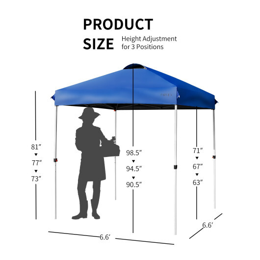 6.6? x 6.6 Feet Outdoor Pop Up Camping Canopy Tent with Roller Bag-Blue - Color: Blue - Image 4