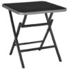 Patio Folding Square Dining Table with Aluminum Frame and Tempered Glass top - Color: Black