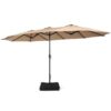 15 Feet Double-Sided Twin Patio Umbrella with Crank and Base-Brown - Color: Brown - Size: 15 ft