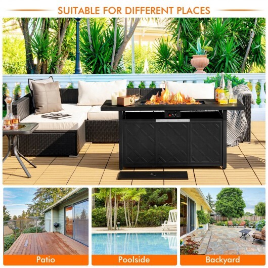 57 Inch 50 000 BTU Rectangular Propane Outdoor Fire Pit Table-Black - Color: Black - Image 3