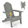 Foldable Weather Resistant Patio Chair with Built-in Cup Holder-Gray - Color: Gray