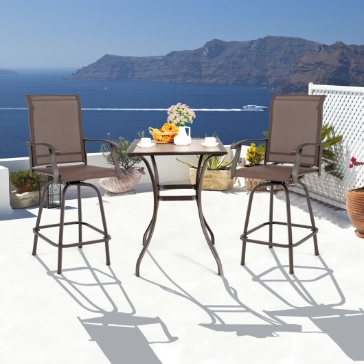 2 Pieces Patio 360 Rotation Swivel Bar Stool Set-Brown - Color: Brown - Image 2