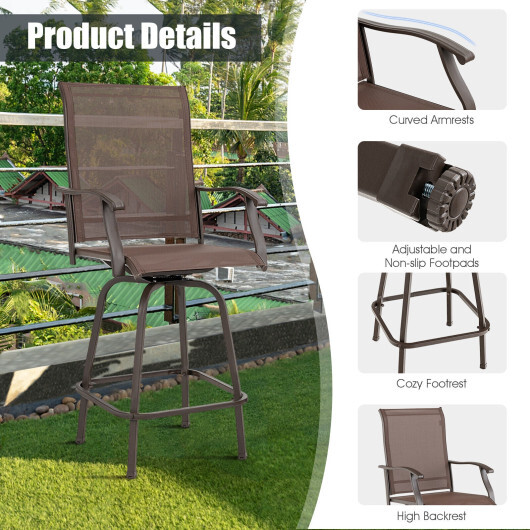 2 Pieces Patio 360 Rotation Swivel Bar Stool Set-Brown - Color: Brown - Image 3
