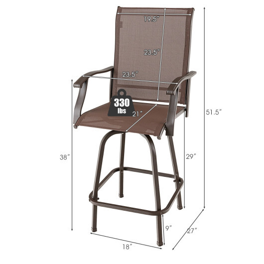 2 Pieces Patio 360 Rotation Swivel Bar Stool Set-Brown - Color: Brown - Image 4