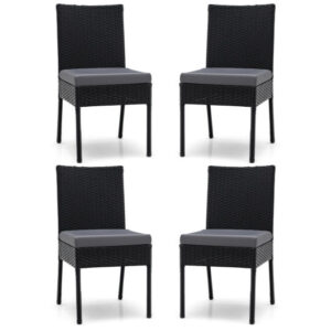 Set of 4 Patio Rattan Wicker Dining Chairs Set with Soft Cushions-Black - Color: Black