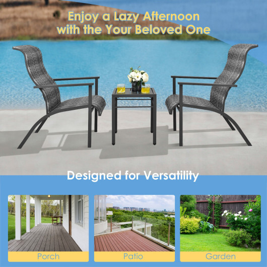 3 Pieces Patio Rattan Bistro Set with High Backrest and Armrest-Gray - Color: Gray - Image 3