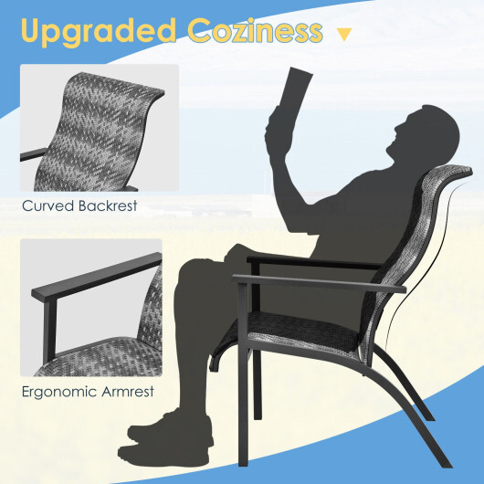 3 Pieces Patio Rattan Bistro Set with High Backrest and Armrest-Gray - Color: Gray - Image 5