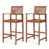 2 Pieces Outdoor Acacia Wood Bar Chairs with Sunflower Backrest and Armrests - Color: Brown