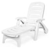 5 Position Adjustable Folding Lounger Chaise Chair on Wheels - Color: White