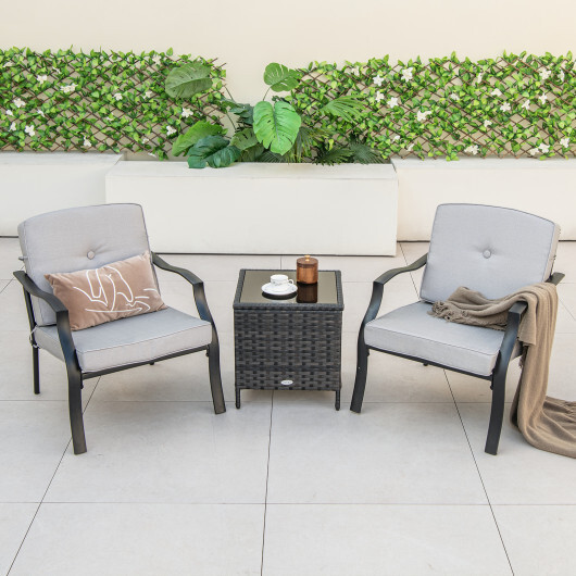 2 Piece Patio Metal Chairs with Seat and Back Cushions - Color: Gray - Image 2