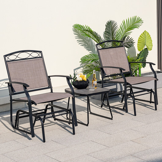 Outdoor Gliding Loveseat Chair with Tempered Glass Coffee Table-2 Pieces - Color: Brown - Image 2
