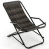 Outdoor Patio PE Wicker Rocking Chair with Armrests and Metal Frame-Gray - Color: Gray