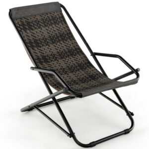 Outdoor Patio PE Wicker Rocking Chair with Armrests and Metal Frame-Gray - Color: Gray