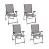 Set of 4 Patio Folding Chair Set with Rustproof Metal Frame-Gray - Color: Gray