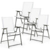 Set of 4 Patio Folding Chair Set with Rustproof Metal Frame-White - Color: White