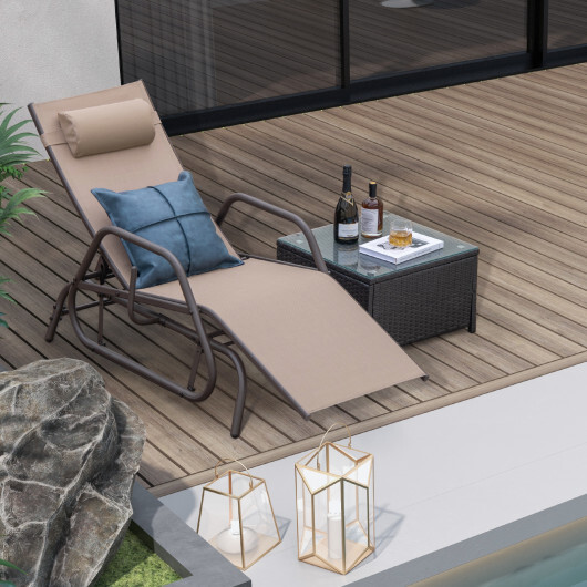 Outdoor Chaise Lounge Glider Chair with Armrests and Pillow-Rustic Brown - Color: Rustic Brown - Image 2