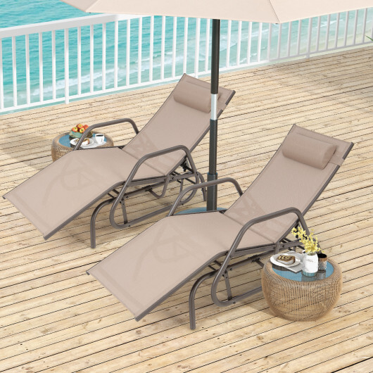 Outdoor Chaise Lounge Glider Chair with Armrests and Pillow-Rustic Brown - Color: Rustic Brown - Image 3