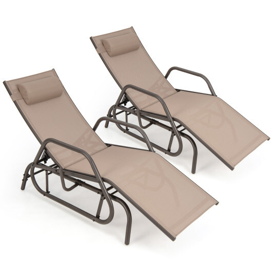 Outdoor Chaise Lounge Glider Chair with Armrests and Pillow-Rustic Brown - Color: Rustic Brown - Image 4