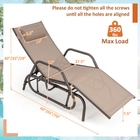 Outdoor Chaise Lounge Glider Chair with Armrests and Pillow-Rustic Brown - Color: Rustic Brown - Image 5