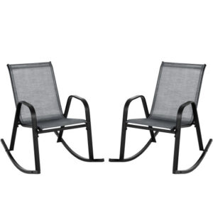 Set of 2 Metal Patio Rocking Chair with Breathable Seat Fabric-Gray - Color: Gray
