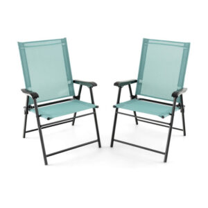 2 Set of Patio Dining Chair with Armrests and Metal Frame-Light Green - Color: Light Green