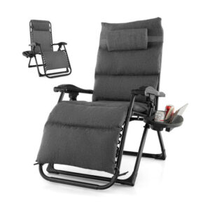 Adjustable Metal Zero Gravity Lounge Chair with Removable Cushion and Cup Holder Tray-Gray - Color: Gray