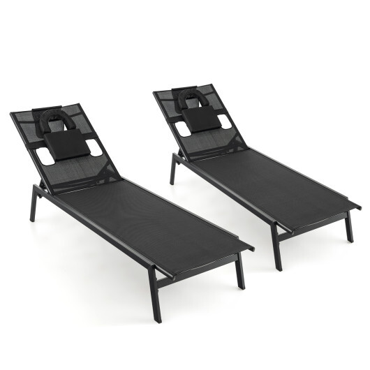 Patio Sunbathing Lounge Chair 5-Position Adjustable Tanning Chair-Black - Color: Black - Image 4