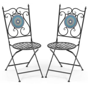 Set of 2 Mosaic Chairs for Patio Metal Folding Chairs-Multicolor - Color: Multicolor