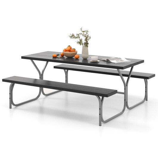 6 Feet Picnic Table Bench Set with HDPE Tabletop for 8 Person-Black - Color: Black