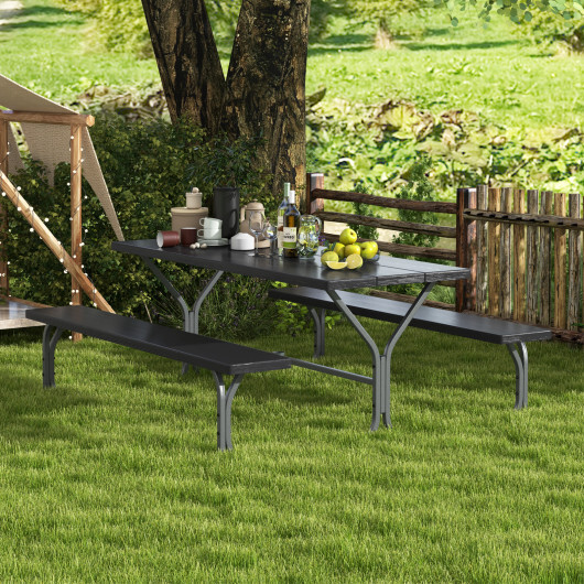 6 Feet Picnic Table Bench Set with HDPE Tabletop for 8 Person-Black - Color: Black - Image 2