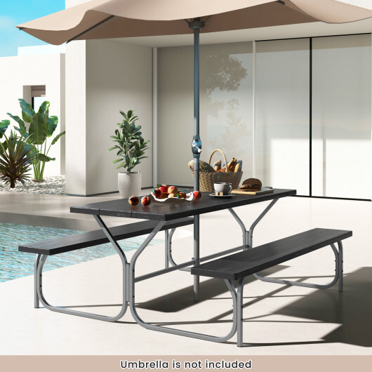 6 Feet Picnic Table Bench Set with HDPE Tabletop for 8 Person-Black - Color: Black - Image 3