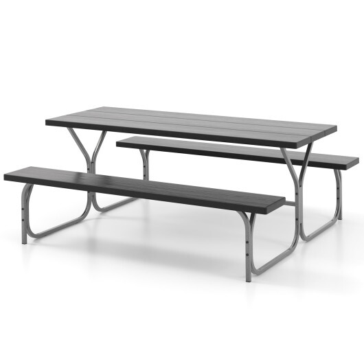 6 Feet Picnic Table Bench Set with HDPE Tabletop for 8 Person-Black - Color: Black - Image 4
