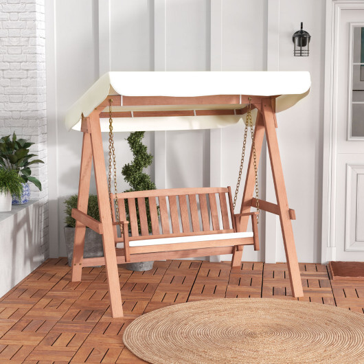 Outdoor 2-Seat Swing Bench w/ith A Frame and Sturdy Metal Hanging Chainsx - Color: Natural - Image 2