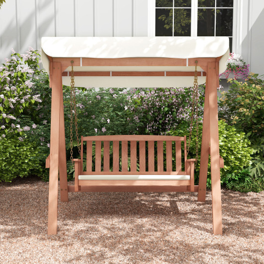 Outdoor 2-Seat Swing Bench w/ith A Frame and Sturdy Metal Hanging Chainsx - Color: Natural - Image 3