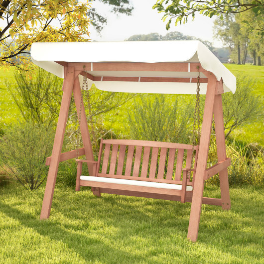 Outdoor 2-Seat Swing Bench w/ith A Frame and Sturdy Metal Hanging Chainsx - Color: Natural - Image 4