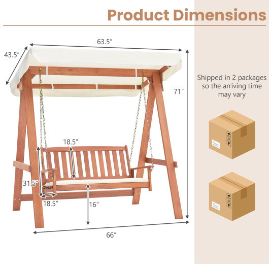Outdoor 2-Seat Swing Bench w/ith A Frame and Sturdy Metal Hanging Chainsx - Color: Natural - Image 5