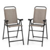 Patio Folding Bar Stool Set of 2 with Metal Frame and Footrest-Coffee - Color: Coffee