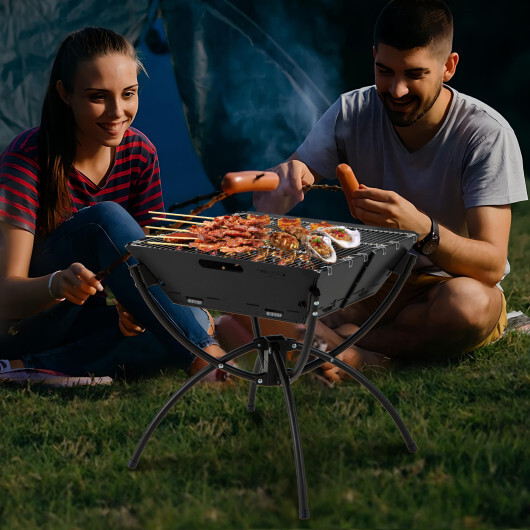 3-in-1 Camping Campfire Grill with Stainless Steel Grills Carrying Bag & Gloves-Black - Color: Black - Image 2