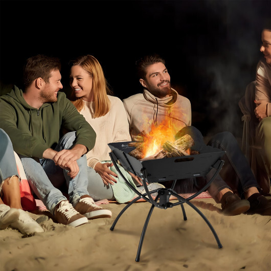 3-in-1 Camping Campfire Grill with Stainless Steel Grills Carrying Bag & Gloves-Black - Color: Black - Image 3