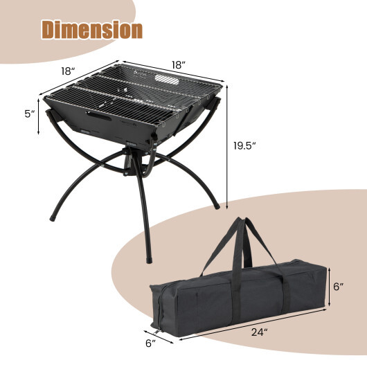 3-in-1 Camping Campfire Grill with Stainless Steel Grills Carrying Bag & Gloves-Black - Color: Black - Image 5