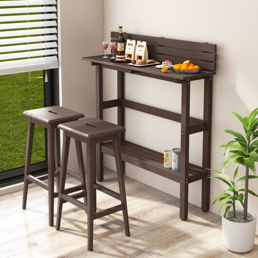 48 Inch Patio Pub Height Table with Storage Shelf and Adjustable Foot Pads-Brown - Color: Brown - Image 2