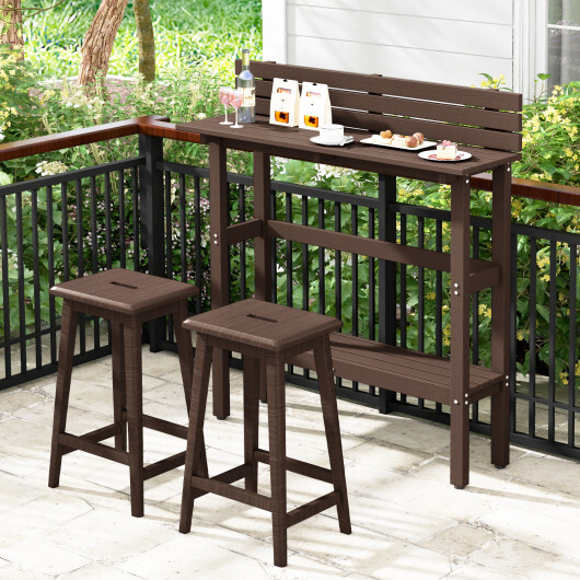 48 Inch Patio Pub Height Table with Storage Shelf and Adjustable Foot Pads-Brown - Color: Brown - Image 3