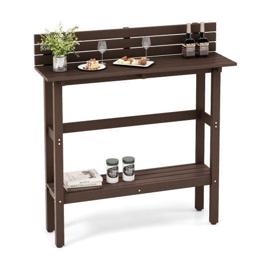 48 Inch Patio Pub Height Table with Storage Shelf and Adjustable Foot Pads-Brown - Color: Brown - Image 4