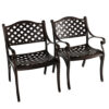 Cast Aluminum Patio Chairs Set of 2 Dining Chairs with Armrests Diamond Pattern-Bronze - Color: Bronze